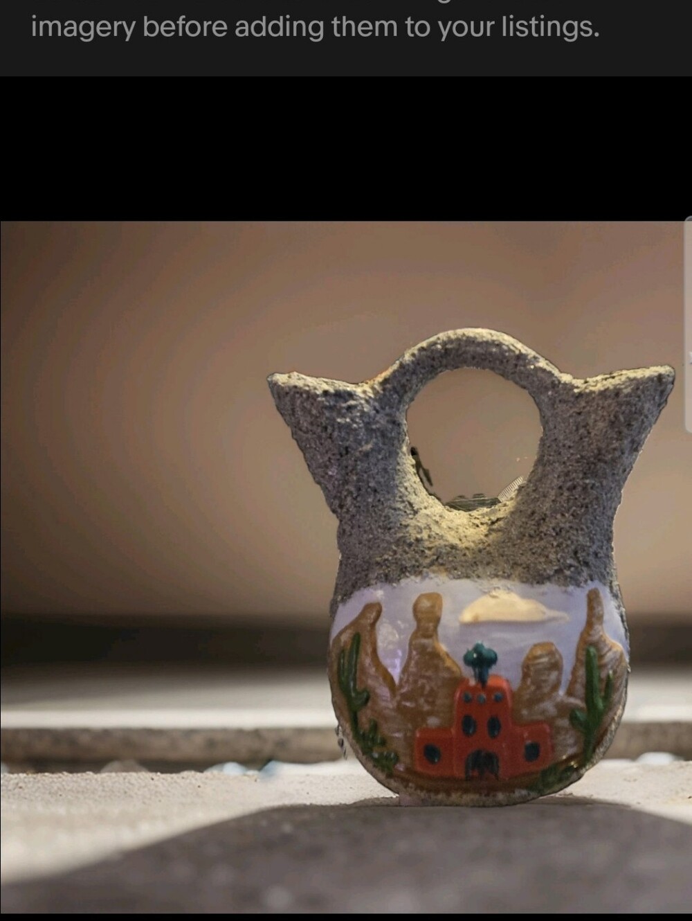 VTG Native American Wedding Vesel Handmade Handpainted 5 Inch Tall Gray Textured